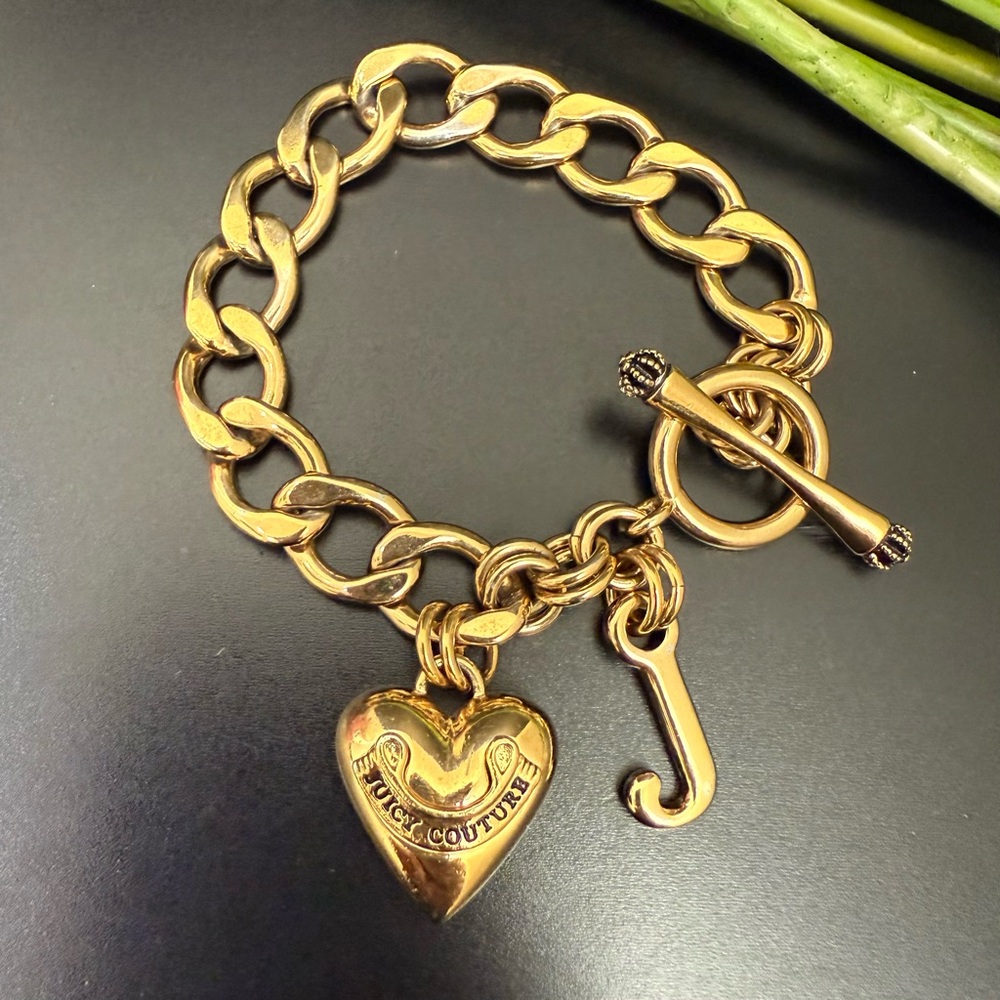 Vintage JUICY COUTURE Gold-tone Starter Charm Bracelet with Puffed Heart and J